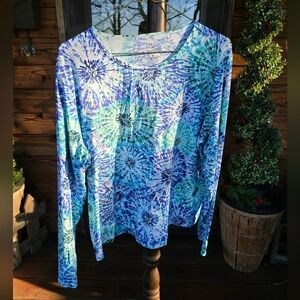 Lands' End, Womens Crew Neck, Long Sleeve Geo Nylon Jersey Top, XL